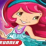 Pembe saçlı, mavi kıyafetli ve siyah şapkalı sevimli bir çizgi karakter
