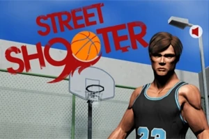 Antrenman sahasında basketbol potası önünde duran sporcu ve Street Shooter yazısı