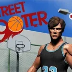 Antrenman sahasında basketbol potası önünde duran sporcu ve Street Shooter yazısı