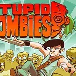 Karikatür tarzında bir adam elinde tüfek tutuyor ve etrafında zombiler var