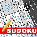Birkaç farklı renkli sudoku bulmacası ve üzerinde bir kalemle büyük kırmızı Sudoku yazısı