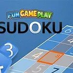 Mavi arka plan üzerinde büyük harflerle SUDOKU yazısı ve yanında numaralar ile bir bulmaca tahtası