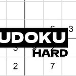 Beyaz arka planda kısmen doldurulmuş bir sudoku tablosu, ortasında büyük harflerle SUDOKU HARD yazısı
