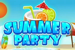 Kumsalda bir kokteyl içeceği, güneş, deniz ve Summer Party yazısı