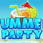 Kumsalda bir kokteyl içeceği, güneş, deniz ve Summer Party yazısı