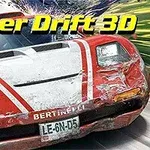 Super Drift 3D Kırmızı spor araba, üzerinde beyaz şeritlerle, hareket halinde ve etrafında çatlama efektleriyle