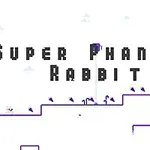 Beyaz arka plan üzerinde Super Phantom Rabbit yazısı ve platformda küçük mavi bir tavşan karakteri