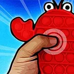 Kırmızı yengeç şeklinde bir pop it oyuncağı tutan el