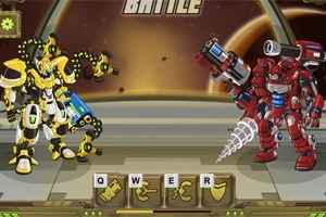 Sarı ve kırmızı iki robot, bir arenada karşı karşıya duruyor