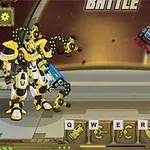 Sarı ve kırmızı iki robot, bir arenada karşı karşıya duruyor