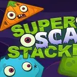 Renkli ve ürkütücü çizimlerin yer aldığı bir afiş üzerinde Super Scary Stacker yazısı