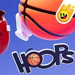 Mavi arka planda, basketbol topu ve bir karakterin yüzü üzerinde Hoops yazısı bulunan renkli bir illüstrasyon
