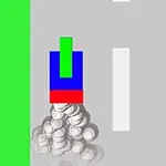 Gri bir yol üzerinde renkli şekiller ve arkalarında yuvarlak taşlar bulunan grafik görüntü