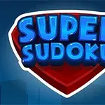 Mavi ve kırmızı tonlarında Super Sudoku yazan bir logo