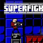 Pikselli grafikli bir sahnede, silah taşıyan iki karakter ve üst kısımda SUPERFIGHTERS yazısı