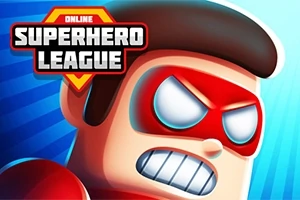 Kırmızı maskeli ve öfkeli bir süper kahraman karakteri, üst köşede Superhero League yazısı ile