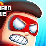 Kırmızı maskeli ve öfkeli bir süper kahraman karakteri, üst köşede Superhero League yazısı ile