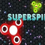 Renkli fidget spinnerların olduğu karanlık altıgen desenli arka plan üzerinde SUPERSPI