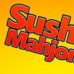Turuncu arka plan üzerinde kırmızı harflerle Sushi Mahjong yazısı