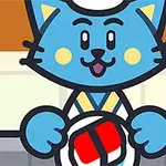 Mavi bir kedi karakteri, elinde bir tabakta suşi tutuyor