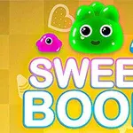 Yeşil, pembe ve mavi sevimli jelibon karakterler ile Sweet Boom yazısı