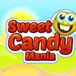 Gülen yüz ifadesi ve Sweet Candy Mania yazısı ile renkli bir arka plan