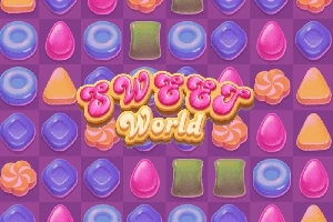 Renkli şekerler ve Sweet World yazılı bir tasarım