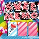 Renkli çizgili ve kalp şekilli lolipop resimleri olan kartların üstünde SWEETY MEMORY yazısı bulunan grafik