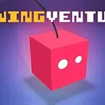 Koyu arka plan üzerinde salınan pembe küp ve üstte SWING VENTURE yazısı