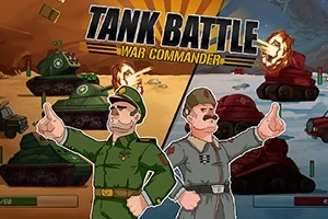 Üst kısmında Tank Battle War Commander yazılı iki askeri komutan ve patlayan tanklar