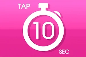 Pembe arka plan üzerinde beyaz renkte bir kronometre ve TAP 10 SEC yazısı