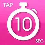 Pembe arka plan üzerinde beyaz renkte bir kronometre ve TAP 10 SEC yazısı