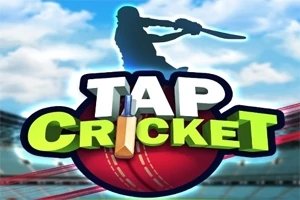 Kricket sopası tutan bir silüet, kriket topu ve büyük harflerle yazılmış TAP CRICKET metni