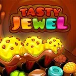 Sarı dondurma topları ve çeşitli renkli şekerler ile Tasty Jewel yazısı