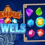 Renkli mücevherlerin ve tapınak motifinin bulunduğu bir bulmaca oyun ekranı