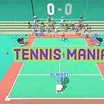 Tenis kortunda bir oyuncunun arkadan görüldüğü, büyük harflerle TENNIS MANIA yazısının ortada yer aldığı renkli bir sahne