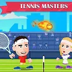 Karikatür tarzında bir tenis kortunda raketleriyle karşılıklı duran iki oyuncu