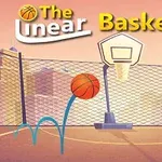 Kent manzarası önünde, tel çit ve potanın önünde seken bir basketbol topu