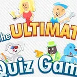 Renkli çizgi karakterler ve büyük puntolarla yazılmış The Ultimate Quiz Game metni