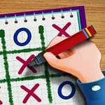 Çizgili bir defter sayfası üzerinde, birinin kalemle X ve O işaretleri yaptığı bir oyun tahtası