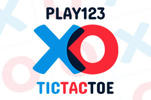Üstte PLAY123 yazısı, ortada mavi ve kırmızı XO simgesi ve altta TICTACTOE yazısı bulunan logo