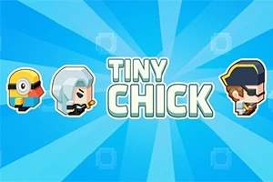 Açık mavi arka plan üzerinde Tiny Chick yazısı ve yanlarda üç çizgi karakter