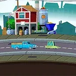 Animasyon tarzında binaların ve üzerine arabaların yer aldığı kıvrımlı bir yol