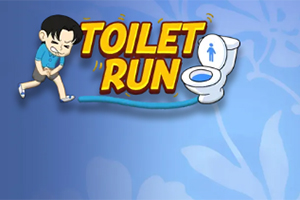 Sıkışmış bir çocuk figürü ve tuvalet resmi ile Toilet Run yazısı