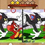Kedi ve fare, yeşil bir çimenlikte koşarken iki farklı versiyonda gösteriliyor