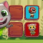 Sevimli büyük gözlü bir kedi karakteri, ahşap kutular ve başka sevimli hayvan karakterlerle dolu renkli bir arka plan önünde