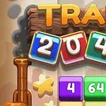 Renkli blokların üzerinde TRAIN 2048 yazısı ve altında çeşitli sayıların bulunduğu oyun temalı bir görsel