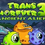 Üç farklı renk ve şekilde sevimli uzaylı karakterin olduğu, Transmorpher 3 Ancient Alien yazılı fantastik bir sahne