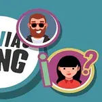 Yuvarlak kenarlı bir logo etrafında farklı kişiler ve soru işaretleri bulunan çizim tarzında bir görsel