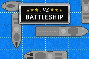 Mavi bir zemin üzerinde yerleştirilmiş gri savaş gemileri ve ortasında TRZ Battleship yazılı bir tabela